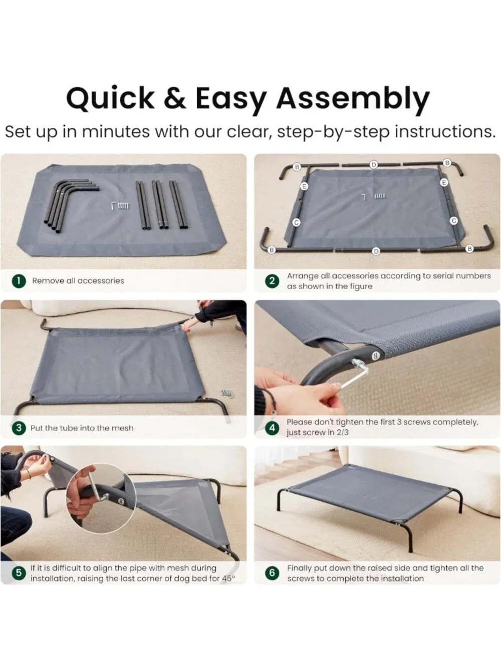 Elevated Cooling Dog Bed for Large Pets - Portable Indoor/Outdoor Cot, Durable